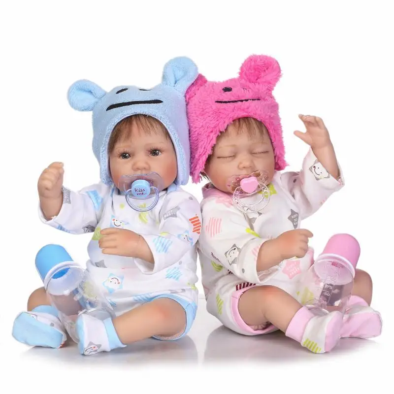Pursue 17"/43 cm Real Cute Twins Cloth Body Silicone Reborn Baby Twins
