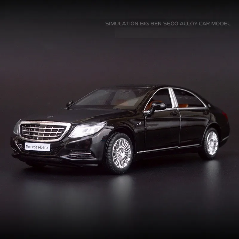 1/32 Maybach S600 литые под давлением металлические модели автомобилей, игрушечный автомобиль с имитацией, светильник с музыкой, 6 дверей, можно открыть, подарки для детей - Цвет: Черный