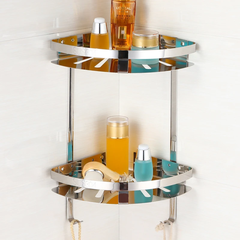 

Stainless Steel Bathroom Shelves 1/2 Layer Rack Metal Antique Towel Hook Washing Shower Shampoo Fitting Basket Shelf Zs123