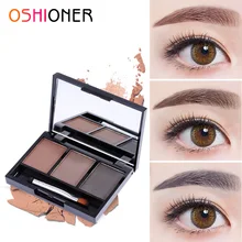 OSHIONER, 3 цвета, палитра пудры для бровей, косметический усилитель для бровей, водостойкие тени для макияжа, с кистью, зеркальная коробка