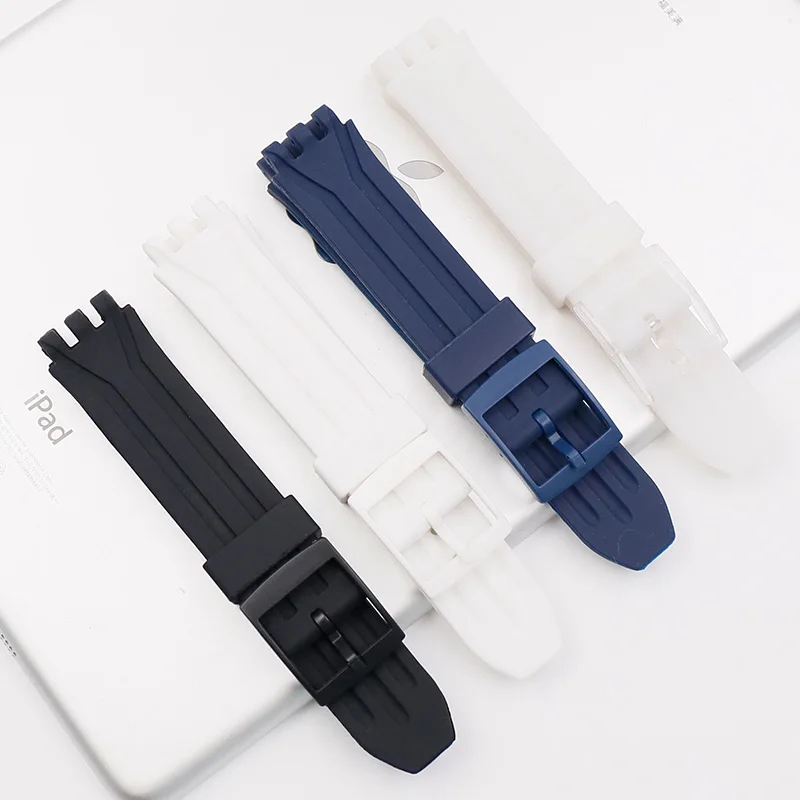 Силиконовый ремешок для мужских часов Swatch SUIK400 SUIB400 резиновый с пряжкой язычком