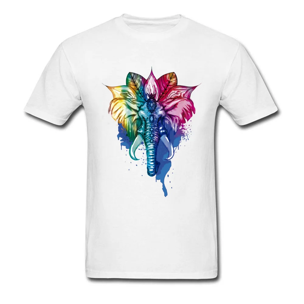 Summer T-shirts Graphic Round Collar Elephant 100% Cotton Fabric Youth Tops Shirts Birthday Short Sleeve Clothing Shirt Elephant white