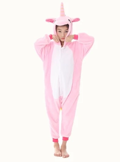 Kigurumi Onesie/Детская Пижама с животными; детская зимняя Фланелевая пижама с единорогом; маскарадные пижамы для мальчиков и девочек; одежда для сна; Детский комбинезон - Цвет: Pink Horse