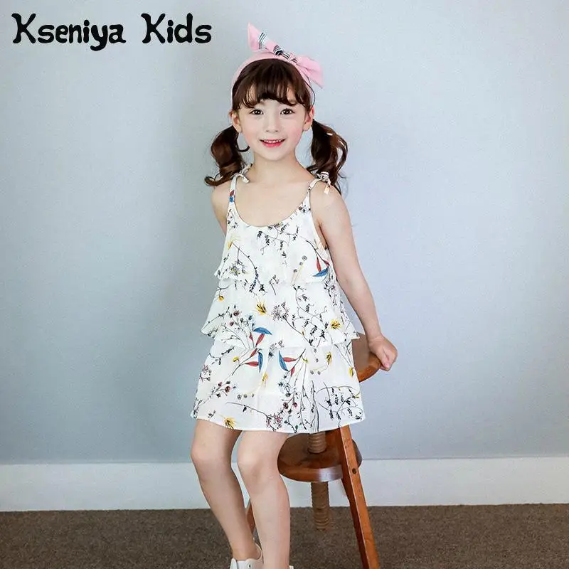 

Kseniya Kids 2018 Summer Girls Dress Korean Chiffon Printed Flounce Girl Birthday Boho Dress White Lace Dress