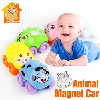

4PCS Animal Car Funny Cartoon Train Little Magnetic Car Toy Track Railway Vehicles Kids Toys Best Gift For Boy And Girl