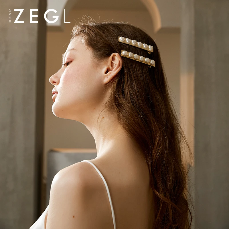 

ZEGL imitation pearl love flow hairpin female net red duck mouth hair accessories temperament goddess fan hair accessories
