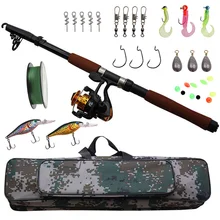 Hyaena телескопическая удочка комбо и катушка полный комплект спиннинговые крючки головка рыболовная Шестерня Вьюрка полюс набор 100 м рыболовная леска приманки