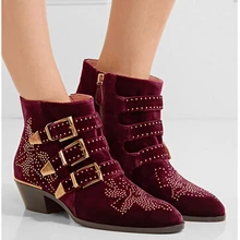 LTTL/Модные ботильоны знаменитостей Susanna; женская обувь с заклепками и пряжками; женские винтажные бархатные ботинки для верховой езды на молнии на низком каблуке