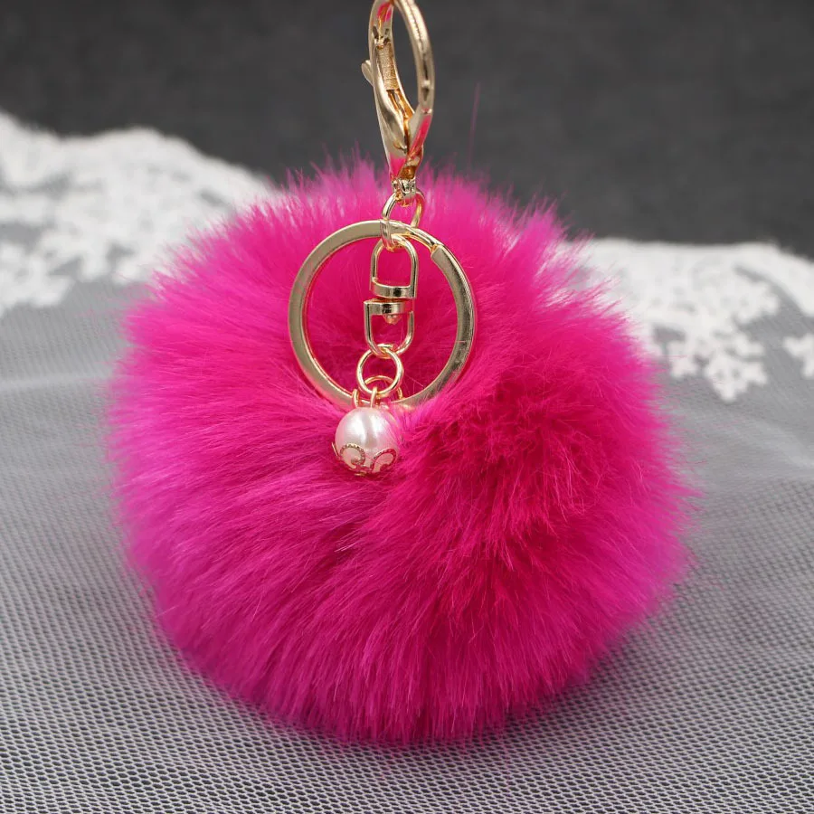 

Big Faux Pearl Rabbit Fur Ball Keychain HandBag Ring Plush Porte Clef Artificial Fur PomPom Key Chain Ornament Pom Pom Pendant