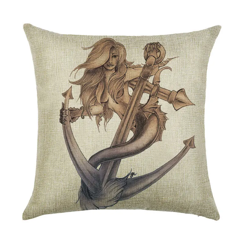 

1Pcs 45*45cm Mermaid Pillow Case Cotton Linen Cushion Cover Car Home Decoration Art Sofa Bed Decorative Square Throw Pillowcase