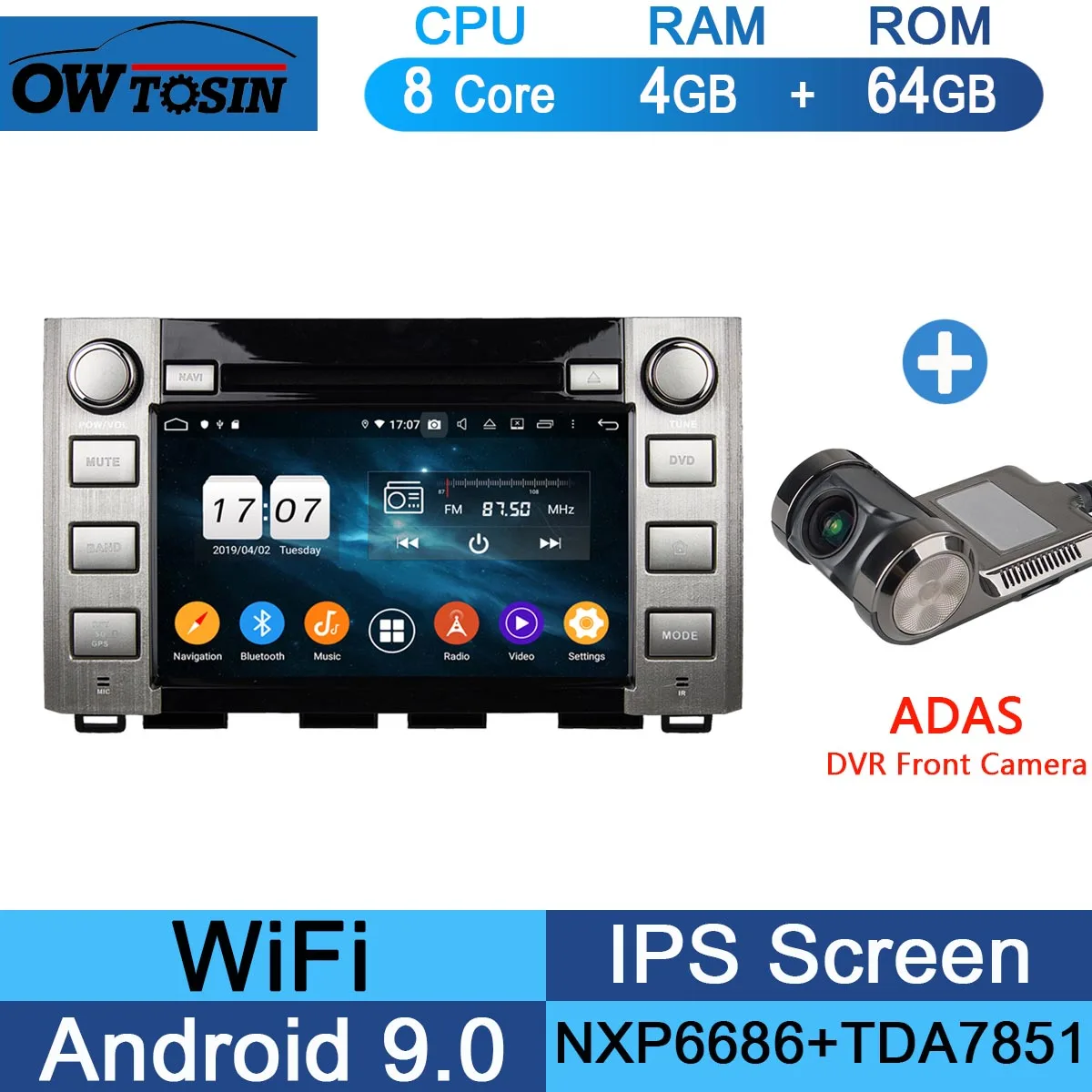 " ips 1920*1080 8 Core 4G ram+ 64G rom Android 9,0 автомобильный dvd-плеер для Toyota Sequoia Tundra DSP радио gps Parrot BT - Цвет: 64G Adas Camera