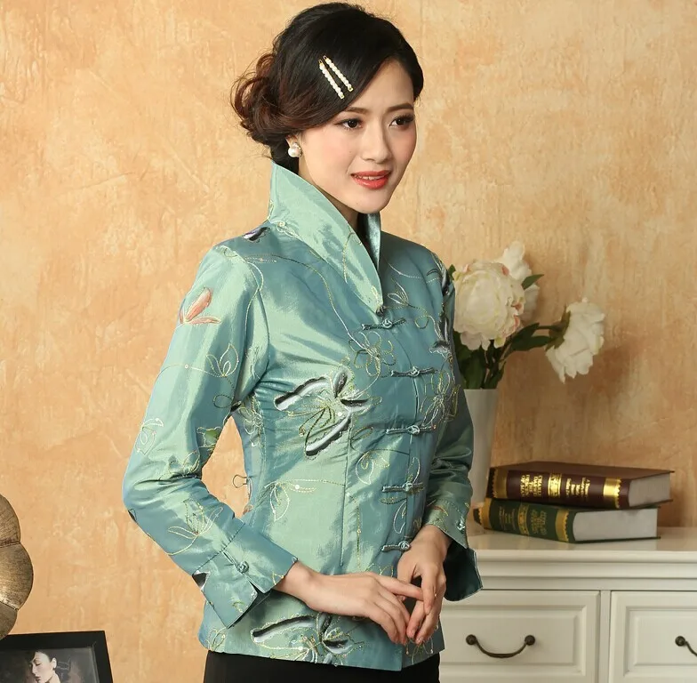 Лидер продаж Винтаж китайский Для женщин шелковый атлас куртка-пальто с вышивкой одежда с длинным рукавом с цветочным принтом Размеры S M L XL XXL XXXL