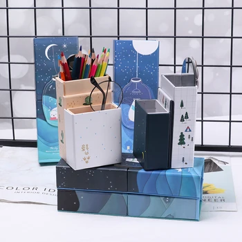 

Creative Multi-function Folding Pencil Case Cactus Deformation Display Pen Box with Mirror Stationery Storage Office Desk Decor