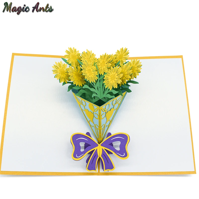  A bouquet of Sunflower 3D Pop UP Card Birthday Gift with envelope sticker laser cut invitation Gree