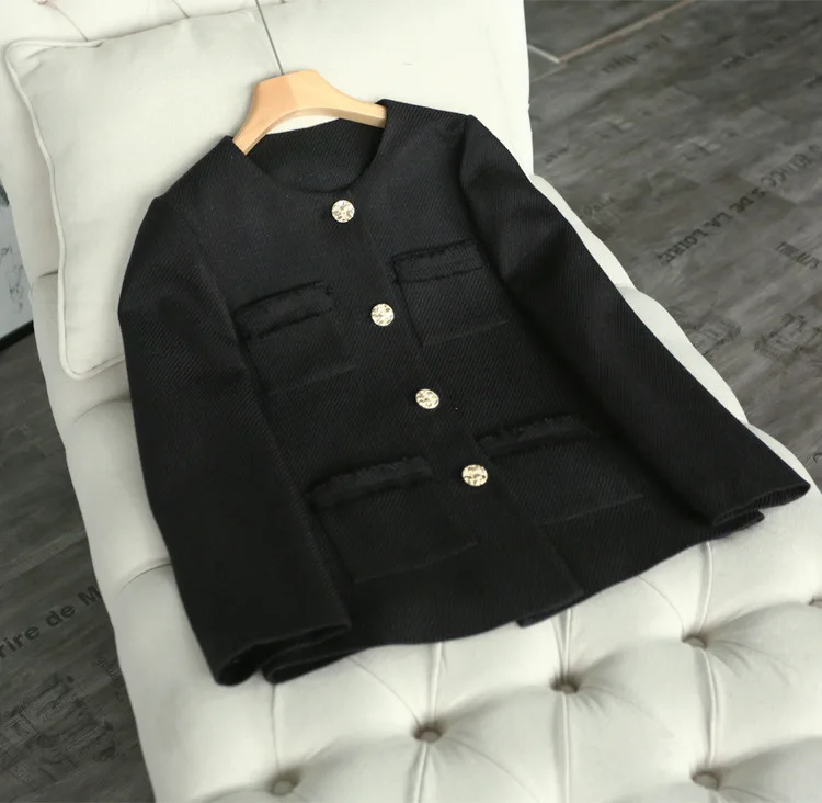 Офисная Леди Элегантный однобортный твидовые пальто с длинным рукавом o-образным вырезом размера плюс шерсть твидовые куртки Белый Черный Y194