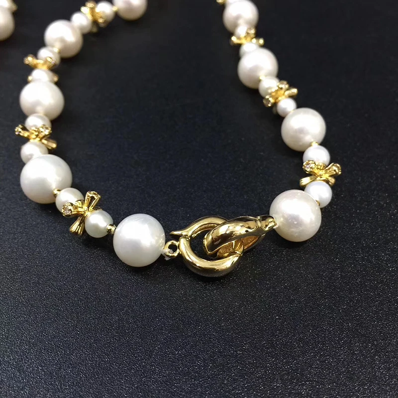Sinya 14k gold filled Sweater chain Round Natural pearls strands long necklace for Women Girl Mum lover length 85cm dia  10-11mm (8)