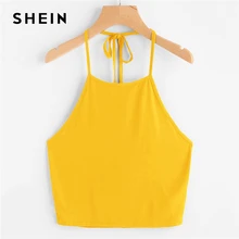 SHEIN, Boho, сексуальный, с завязками, на шее, Одноцветный, укороченный, топик, женский, летний, тонкий, на бретелях, с открытой спиной, для девушек, базовые Топы на бретельках