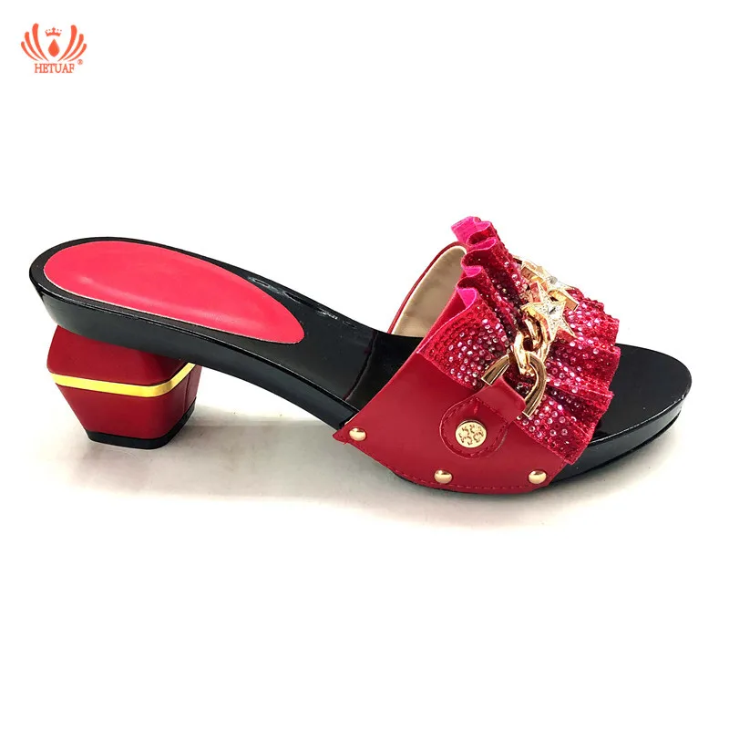 

New Arrival Red Color Wedding African Shoes Without Bag Matching Novelty Italian Shoes Nigerian Summer Sandals Shoes High Heels