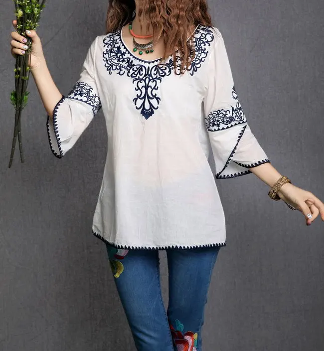 2018-New-Fashion-Women-Girls-Totem-Pattern-Vintage-Ethnic-Blouse-Embroidery-Cotton-Casual-Shirts-Tops-blusa