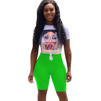 

Rhinestone Character Print Two Piece Set Summer Clothes Women Short Sleeve T Shirt Top and Biker Shorts Casual 2 Piece Outfits