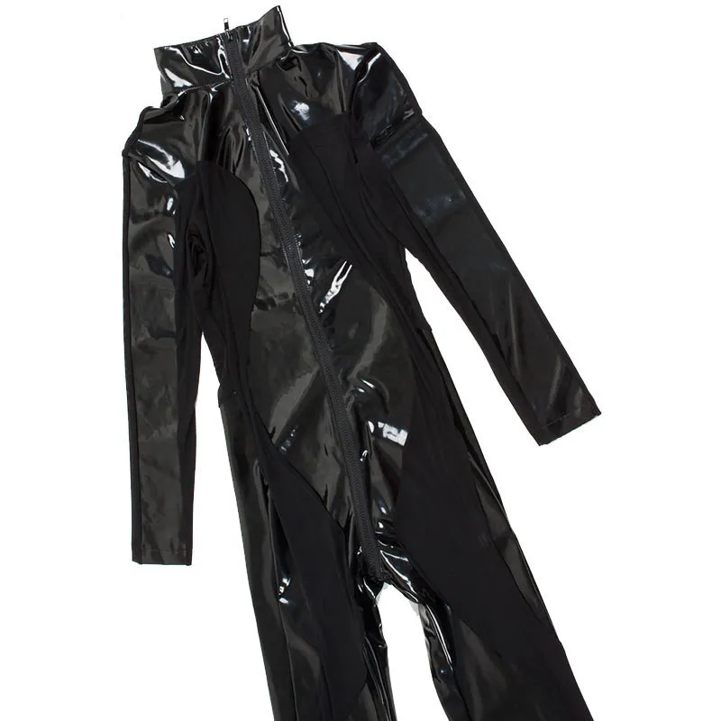 Женский Фетиш комбинезон из ПУ кожи на молнии|wetlook catsuit|pvc jumpsuitbodysuit dance costume |