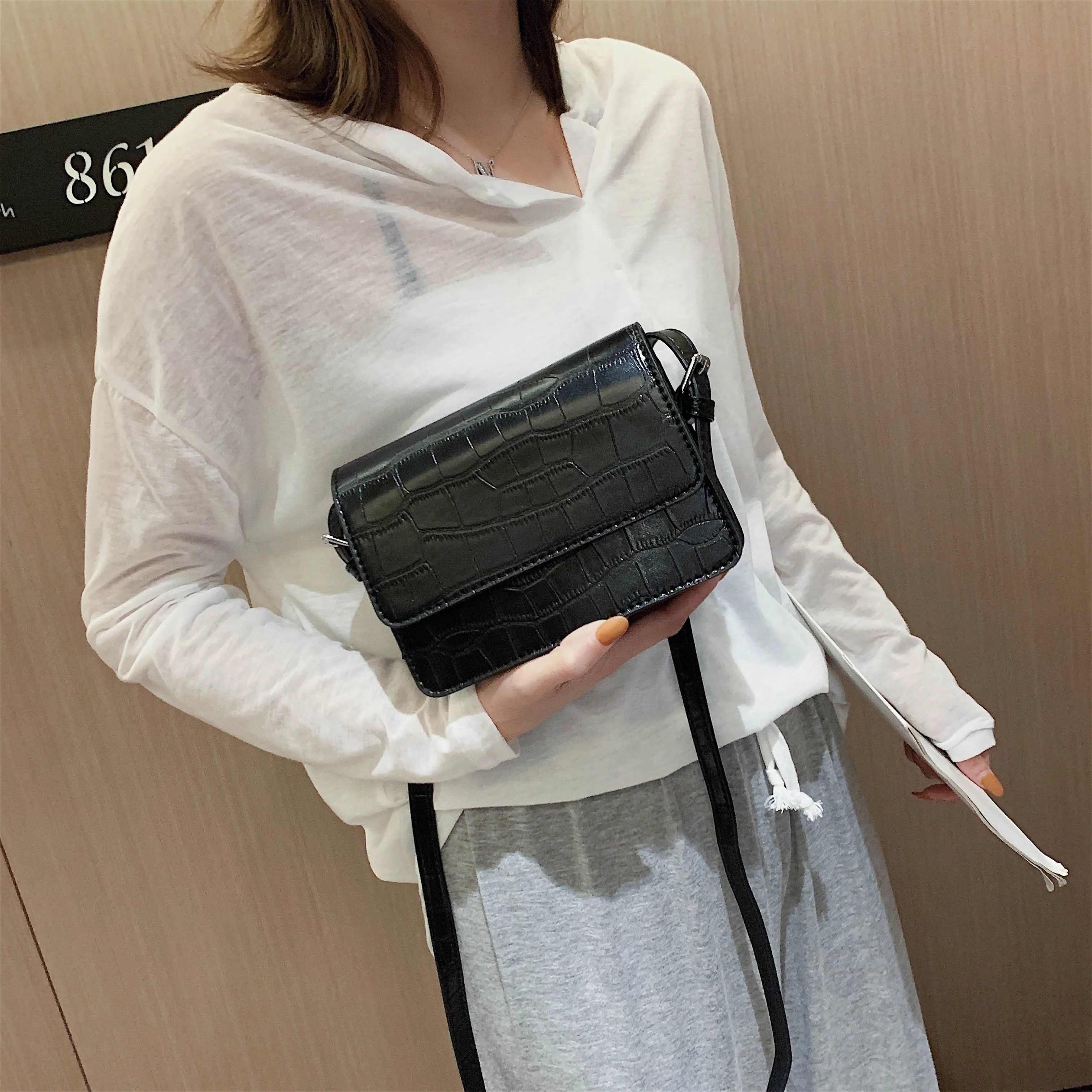  Stone Pattern Mini Leather Crossbody Bags For Women 2019 Solid Color Shoulder Messenger Bag Luxury  - 4000022543460