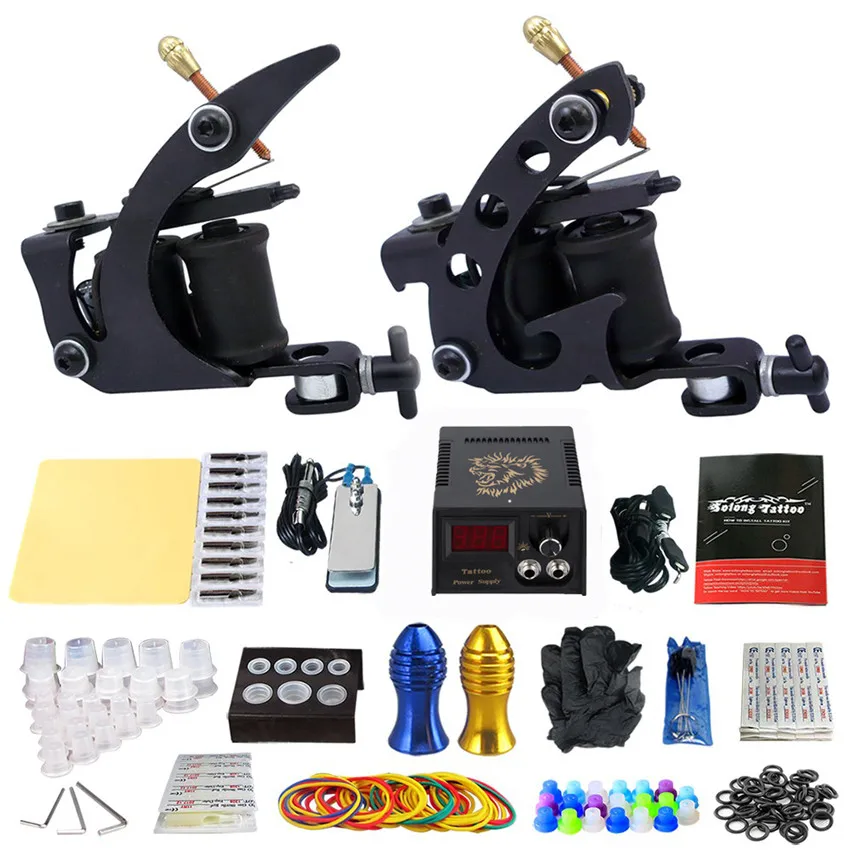 

GUCCTA Complete Tattoo Kits 2 Pro Coil Tattoo Machine Guns Power Supply 20 Needles Grip Tip Needle Footswitch Taty kit tattoo