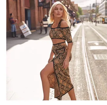 

New Fashion Sexy Women Sets Top Strapless Open Fork Simple Rayon Bandage Evening Party Sets Top Quality