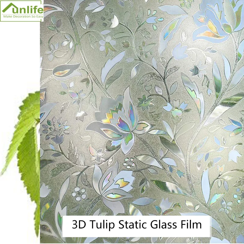 

Funlife 30/45/60/75/90cm privacy without glue 3D static flower decoration window glass sticker bedroom bathroom PVC Glass film