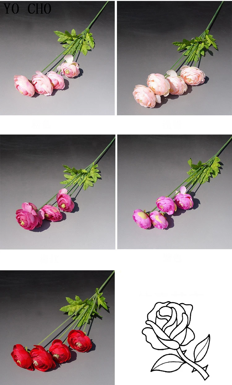 pink   artificial Ranunculus asiaticus flower branch mini peonies fake Persian Buttercup silk Tea Rose decorative flowers bouquet (5)