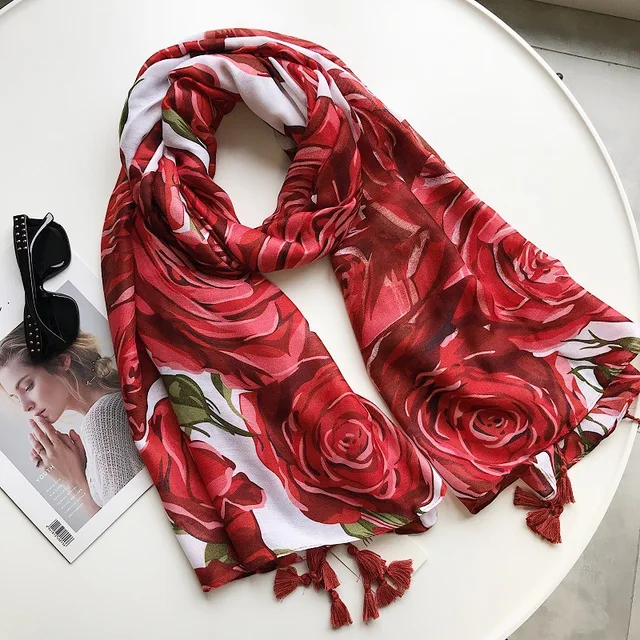 Rose flower floral scarf fashion scarves women in Women's Scarves from