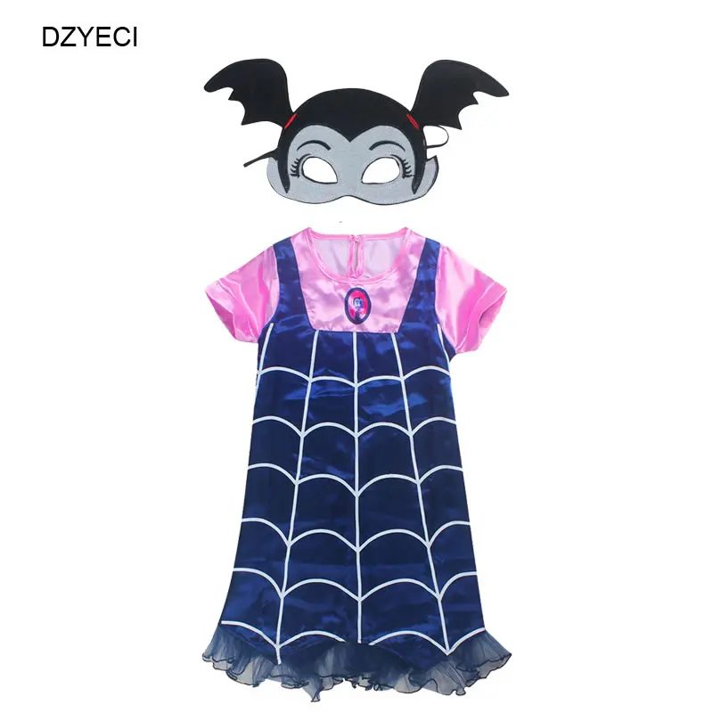 Disfraz Vampirina/костюм для девочек; платье на Хэллоуин; детское Эксклюзивное платье; детская маска; повязка на голову; маскарадный костюм; vetement Fille; Возраст 8 лет - Цвет: Blue1 Mask