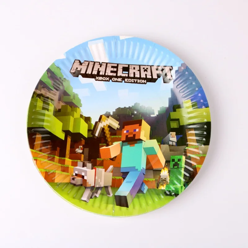 

10pcs/Pack Minecraft Paper Plates Baby Shower Cartoon Minecraft Theme Birthday Party Decoration Mine World Dishes Plates