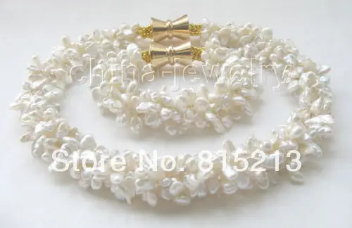 

ddh00833 17.5" & 8" 5row white baroque keshi reborn freshwater pearl necklace & bracelet