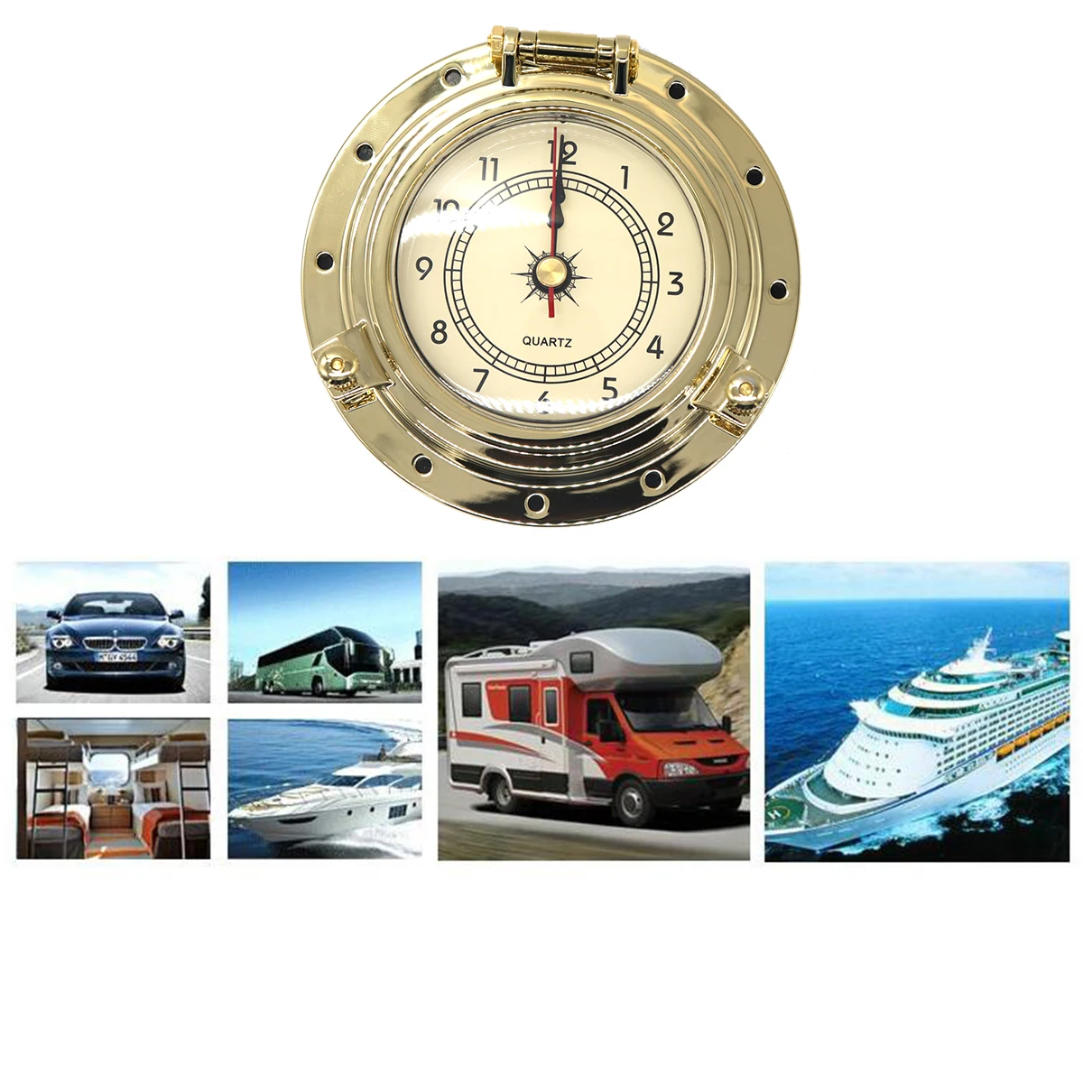 

Auto Clock Weather Station Barometer Roman Retro Quartz Clock Caravan Motohome Yacht Dedicated Gold Chrome High Quality