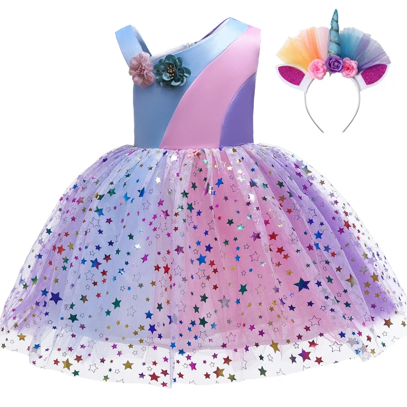 

Girls Party Dresses For Kids Summer Colorful Stars Print Rainbow Dress 2019 Baby Girl Birthday Tutu Ball Gown Carnival Costume