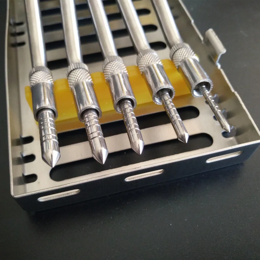  5 Pcs Set Dental Implant Osteotome Instruments Sinus Lift Bended with Cassette Case ( Convex Tips)