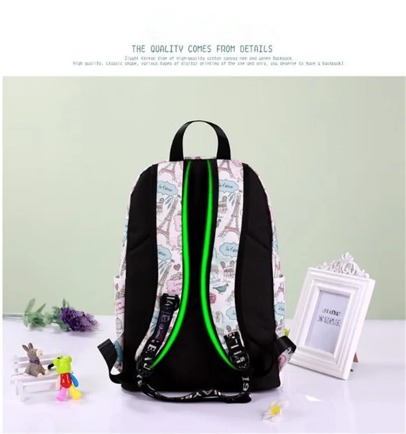 Модный подростковый женский холщовый рюкзак высокого качества Эйфелева башня с цветами печать повседневная школьная сумка для девочек mochila