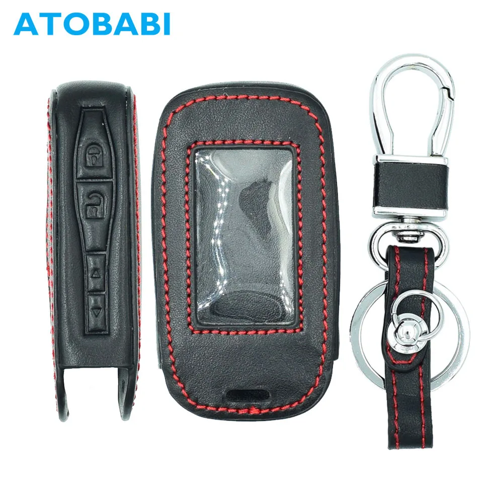 

ATOBABI E90 E60 Leather Key Case Keychain For StarLine E60 E90 E63 E93 E95 E66 E96 Two Way Car Alarm LCD Remote Controller Cover