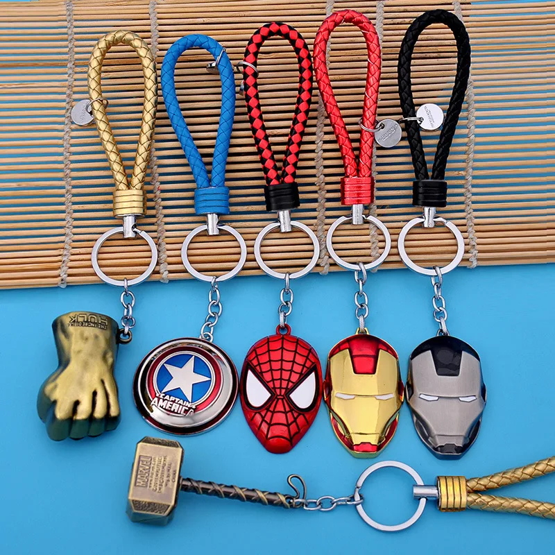 

Super Hero The Avengers Captain Iron Man Thor Leather Cord Leather Knitted Keychain Creative Car Key Ring Wholesale