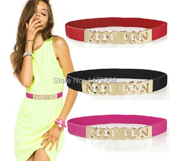 

Women's Metal Chain Decoration Elastic Waist Belt Band Fashion Contracted Joker Cummerbunds Waist Belt