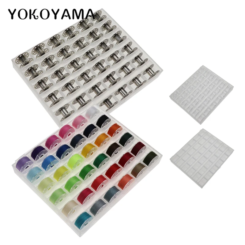 

YOKOYAMA 36Pcs Clear Empty Bobbins Spool Metal Case 25 Grid Storage Case Box For Brother Janome Singer Elna Sewing Machine Reels