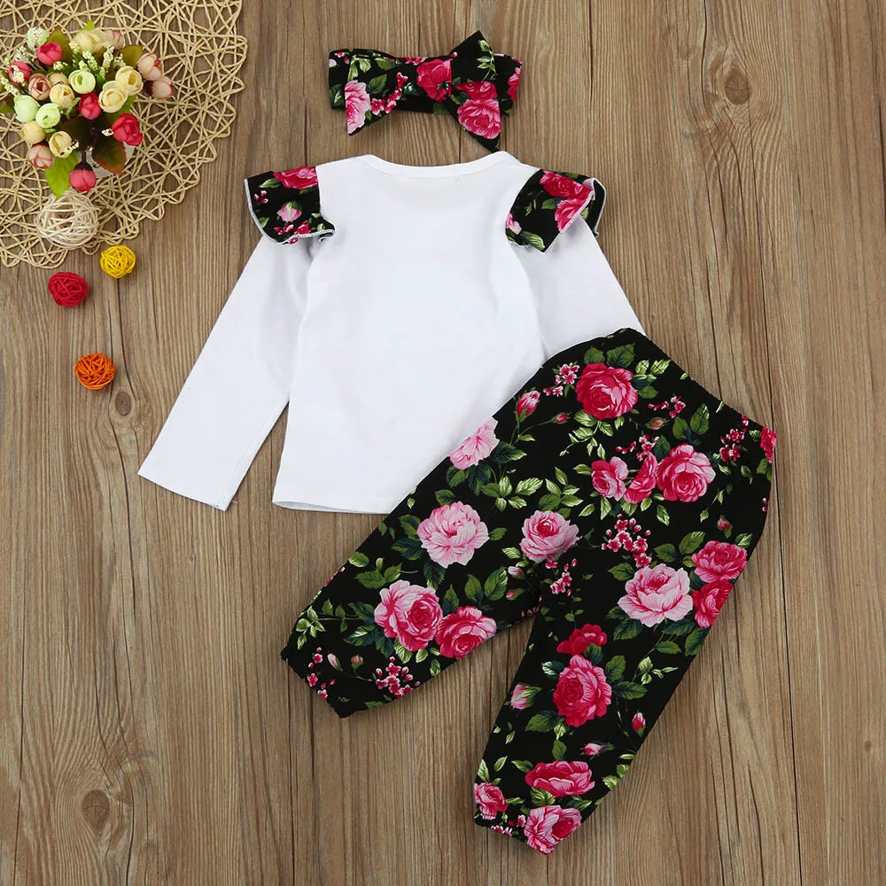 3pcs Fashion Floral Print Toddler Infant Baby Girls Floral Clothes Set
