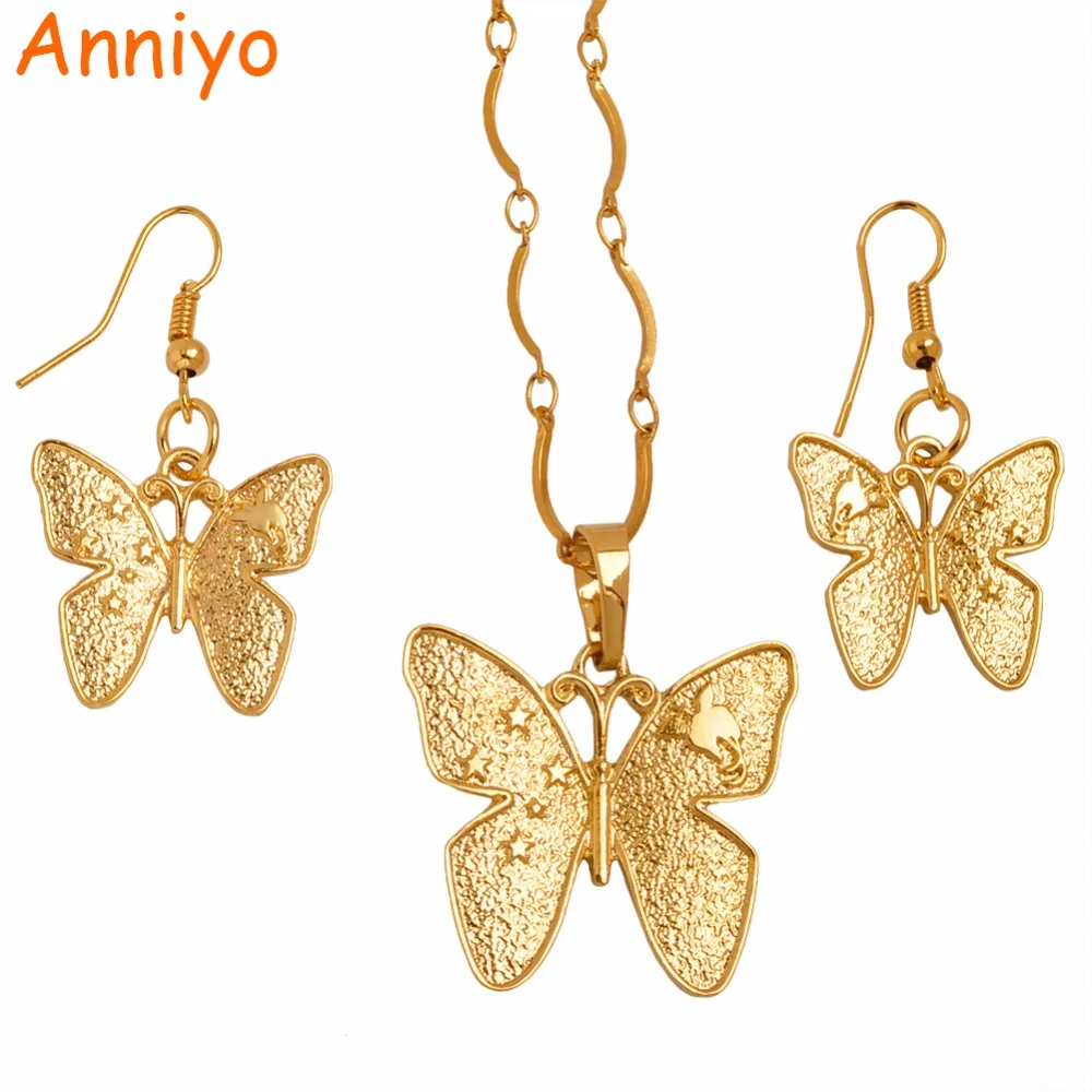 Anniyo PNG Butterfly Pendant Necklaces Jewelry for Women,Papua New Guinea Gold Color Jewellery National Itmes #102306