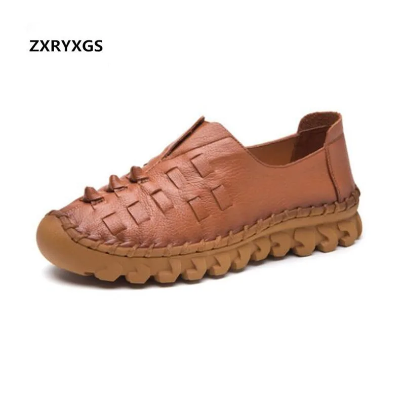 

2019 New Autumn Breathable Handmade Shoes Woman Full Genuine Leather Shoes Flat Shoes Non-slip Comfortable Fashion Casual Shoes