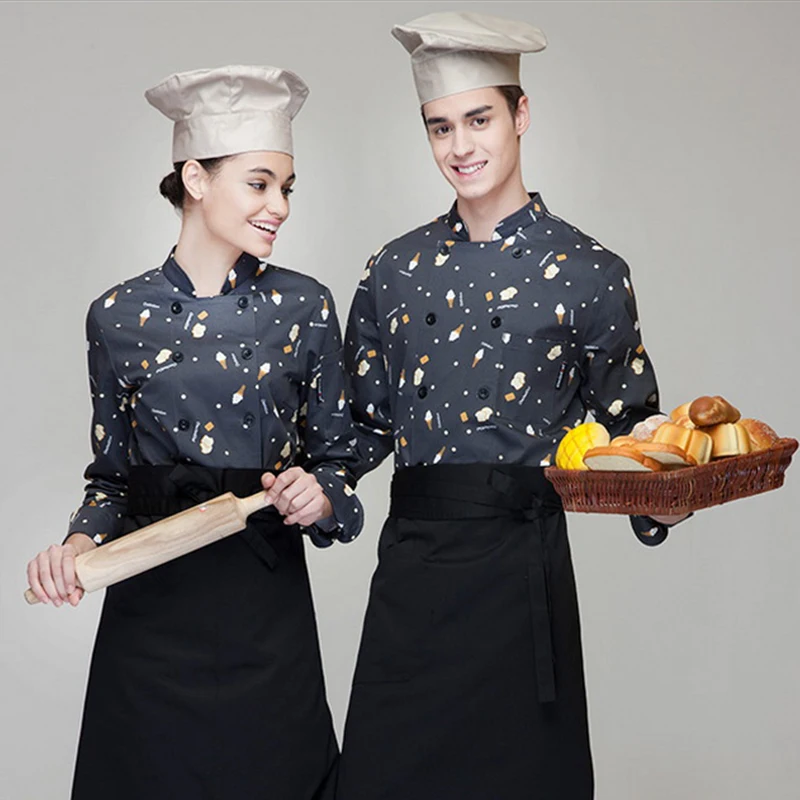 

Chef clothing New arrival high quality winter restaurant kitchen washable cook uniform long sleeve Tableware pattern chef jacket