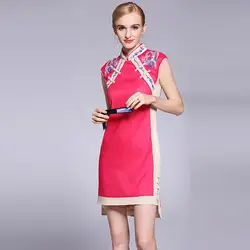 Китайский стиль новый костюм вышивка нерегулярные рукавов Cheongsam ретро cultivate One's morality Сращивание хлопчатобумажное платье