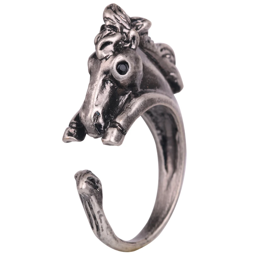 QIAMNI Cute Animal Cat Wolf Lion Rabbit Horse Dog Elephant Crocodile Fox Dinosaur Ring Women Men Birthday Jewelry Pet Lover Gift
