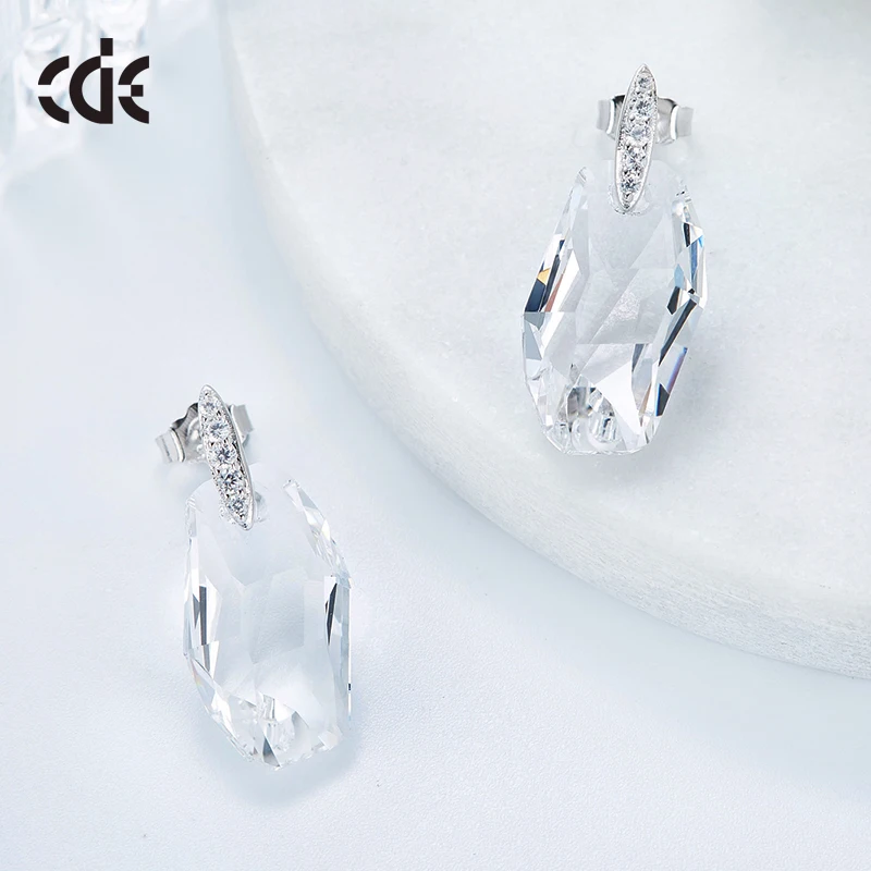 CDE 925 пробы серебряные серьги, украшенные кристаллами, серьги-гвоздики с геометрическим узором, женские серьги, подарочный набор украшений для ушей