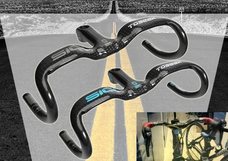 

Toseek Carbon Handlebar fiber Road Bicycle bent bar gray logo matte/glossy 28.6mm stem 80/90/100/110/120* 400/420/440mm